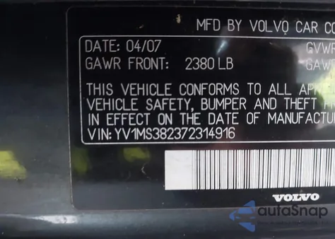 2007 Volvo S40 2.4I из США, поврежденный, VIN YV1MS382372314916